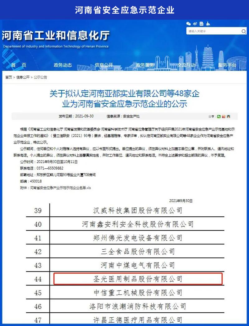 河南省安全应急示范企业
